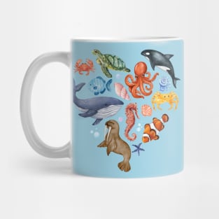 Ocean Wildlife Heart Illustration - Watercolor Mosaic Mug